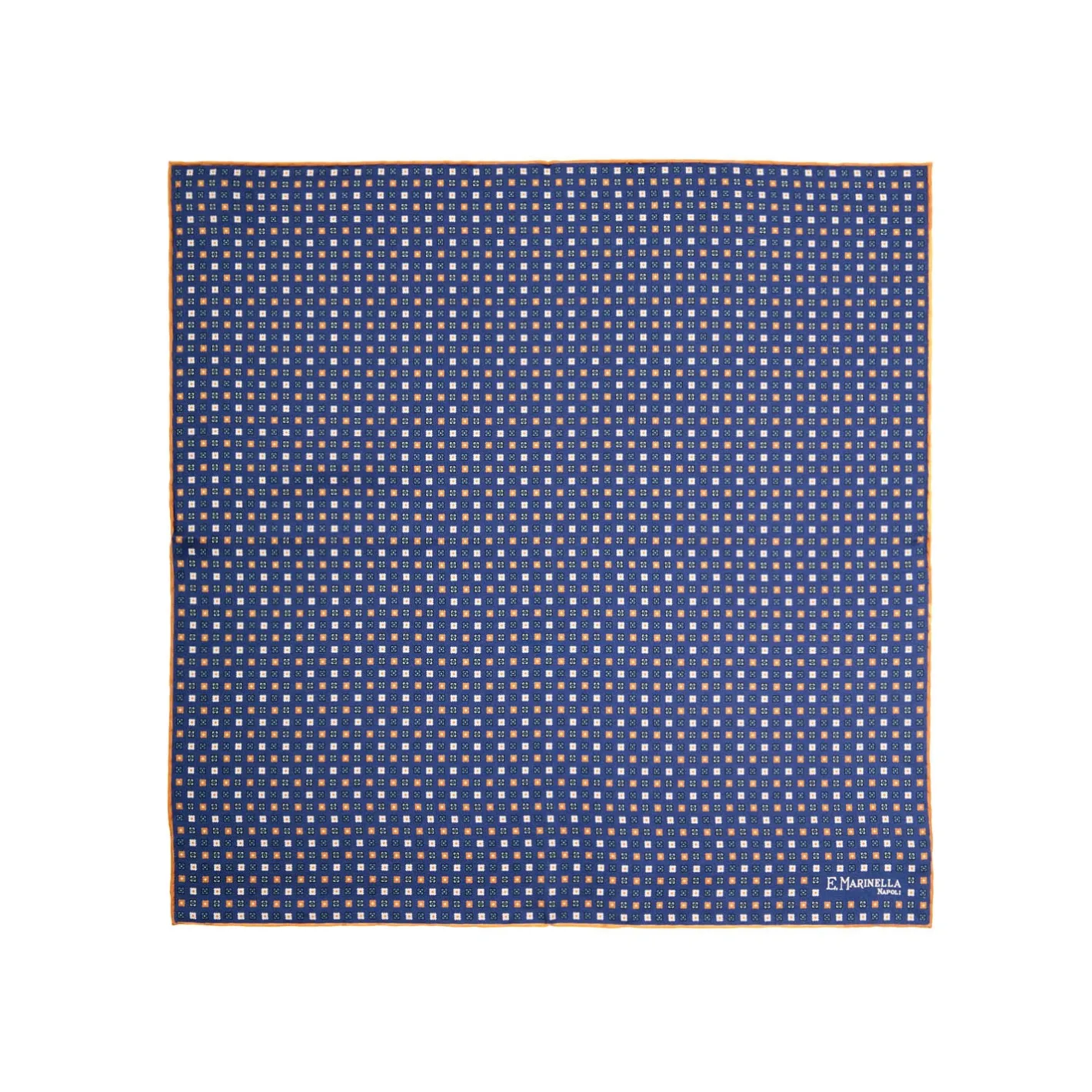 E.Marinella POCHETTE DA TASCHINO IN SETA STAMPATA A MANO BLU Microfantasia fiore Clearance