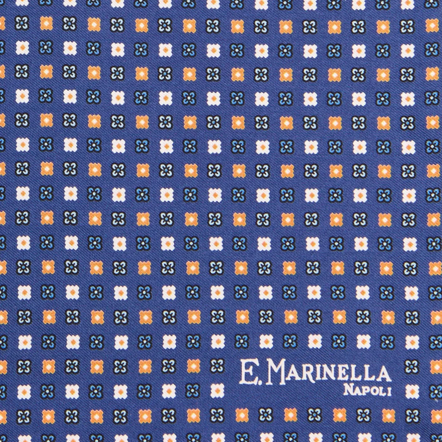 E.Marinella POCHETTE DA TASCHINO IN SETA STAMPATA A MANO BLU Microfantasia fiore Clearance