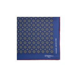 E.Marinella POCHETTE DA TASCHINO IN SETA STAMPATA A MANO BLU Fantasia archivio 1961 Best