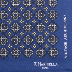 E.Marinella POCHETTE DA TASCHINO IN SETA STAMPATA A MANO BLU Fantasia archivio 1961 Best