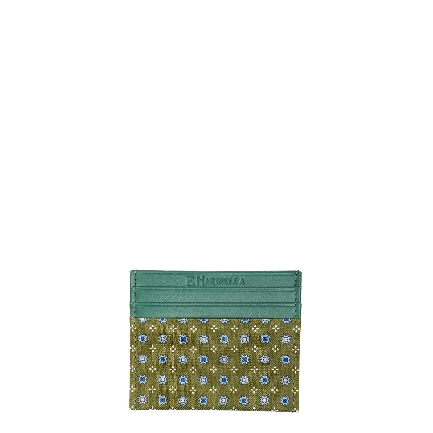 E.Marinella PORTACARTE DI CREDITO SETA E PELLE VERDE OLIVA 5 scomparti Sale