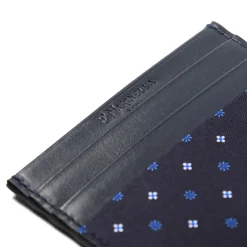 E.Marinella PORTACARTE DI CREDITO SETA E PELLE BLU SCURO 5 scomparti