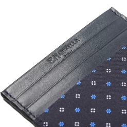 E.Marinella PORTACARTE DI CREDITO SETA E PELLE BLU SCURO 5 scomparti Outlet