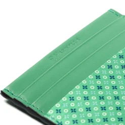 E.Marinella PORTACARTE DI CREDITO SETA E PELLE VERDE CHIARO 5 scomparti New