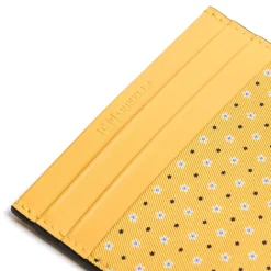 E.Marinella PORTACARTE DI CREDITO SETA E PELLE GIALLO 5 scomparti New