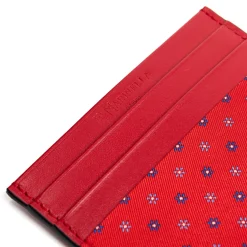 E.Marinella PORTACARTE DI CREDITO SETA E PELLE ROSSO 5 scomparti Discount