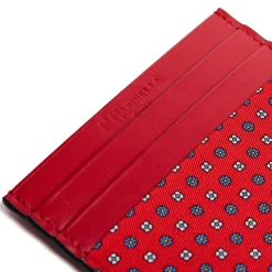 E.Marinella PORTACARTE DI CREDITO SETA E PELLE ROSSO 5 scomparti New