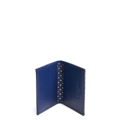 E.Marinella PORTACARTE PIEGHEVOLE IN SETA E PELLE BLU 10 scomparti Hot