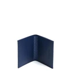 E.Marinella PORTACARTE PIEGHEVOLE IN SETA PELLE BLU SCURO 10 scomparti Best