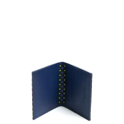 E.Marinella PORTACARTE PIEGHEVOLE IN SETA PELLE BLU SCURO 10 scomparti Outlet