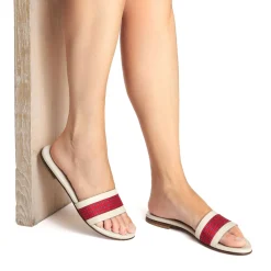 E.Marinella SANDALO FLAT ICONOGRAPHIC SIGNATURE Con fascia in seta rossa Online