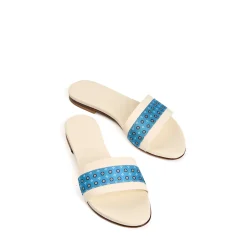 E.Marinella SANDALO FLAT ICONOGRAPHIC SIGNATURE Con fascia in seta azzurra Hot