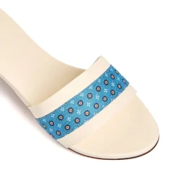 E.Marinella SANDALO FLAT ICONOGRAPHIC SIGNATURE Con fascia in seta azzurra Hot