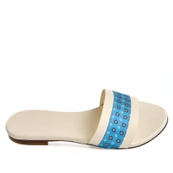 E.Marinella SANDALO FLAT ICONOGRAPHIC SIGNATURE Con fascia in seta azzurra Hot