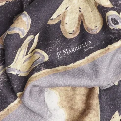 E.Marinella SCIALLE 135 GRIGIO IN LANA E SETA Con disegno di fiori a pastello Hot