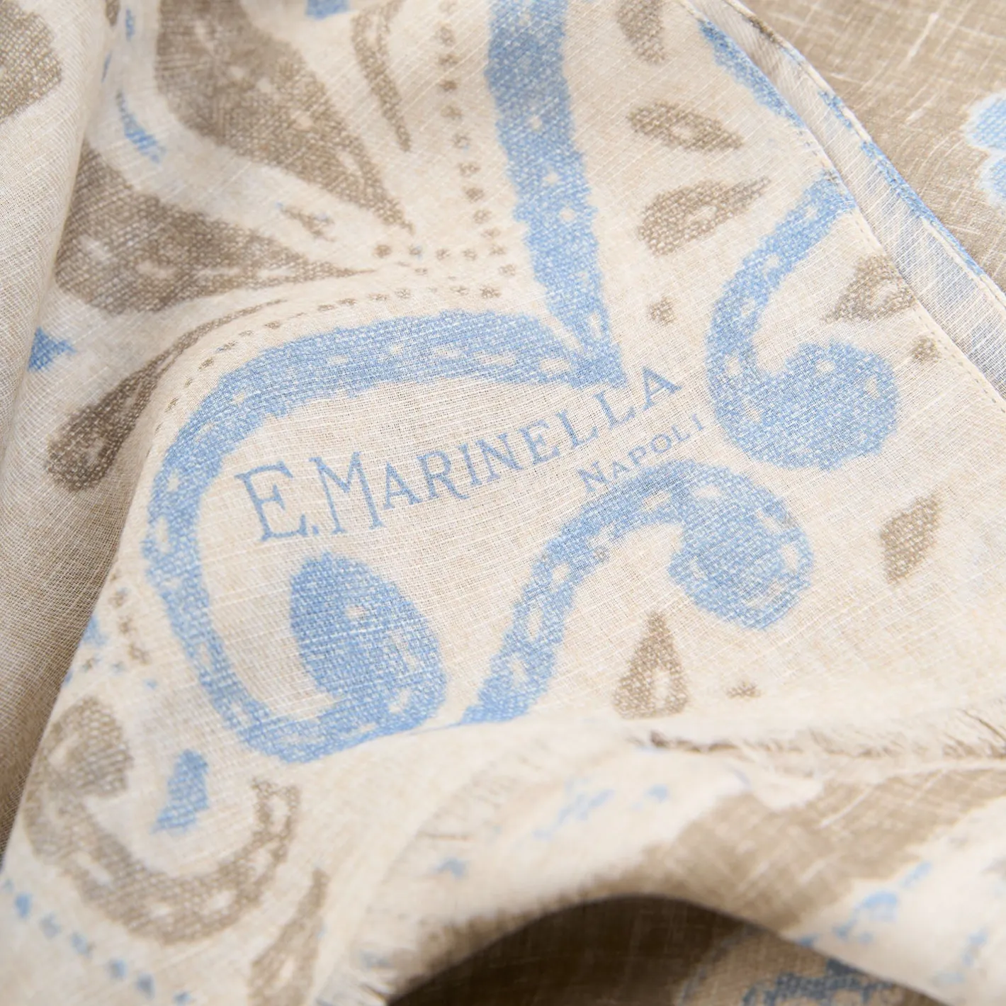 E.Marinella SCIARPA BEIGE IN COTONE E LINO Macro flowers Discount