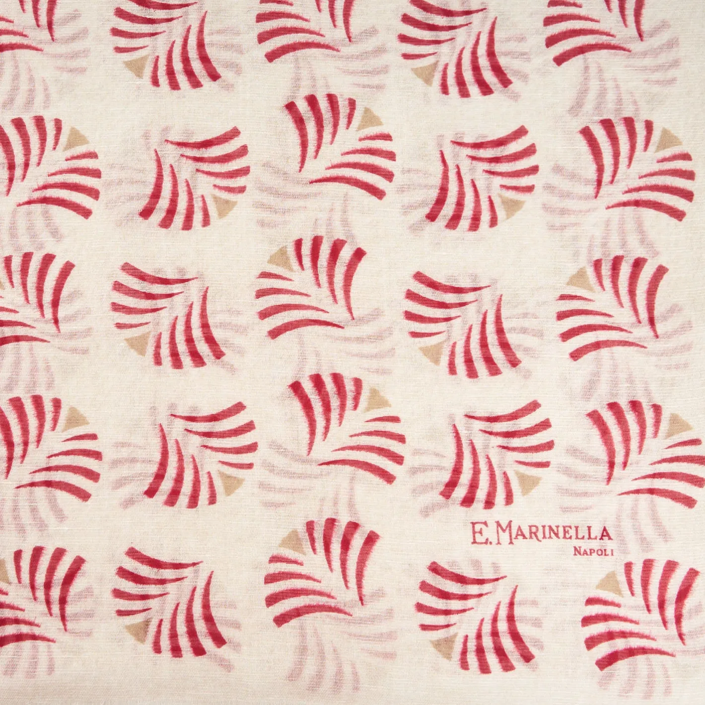 E.Marinella SCIARPA BEIGE IN COTONE E LINO Ventagli rossi New