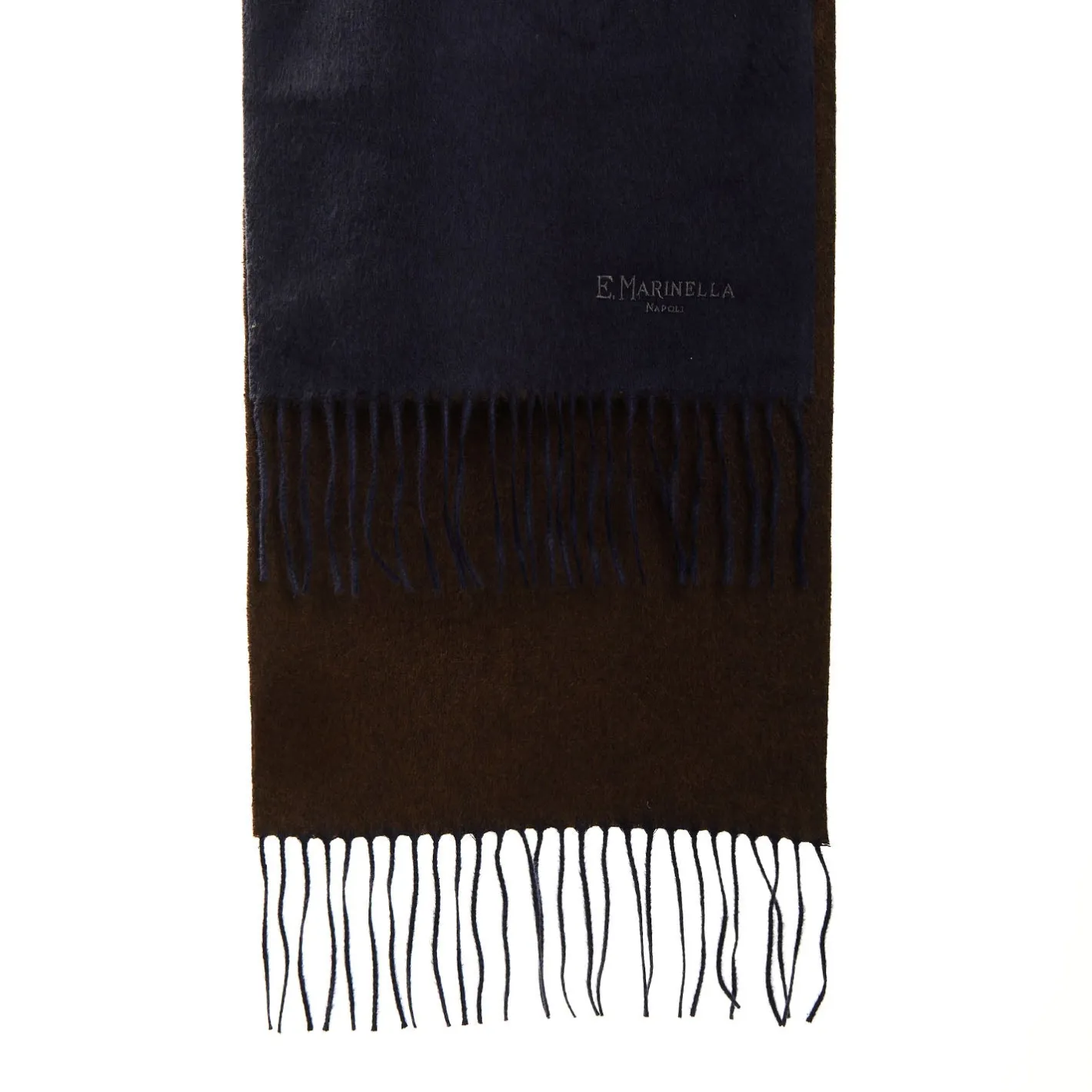 E.Marinella SCIARPA BICOLOR BLU E MARRONE SCURO IN SETA E CASHMERE Tinta unita Online