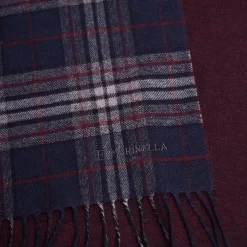 E.Marinella SCIARPA BICOLOR BLU SCURO IN SETA E CASHMERE Check New