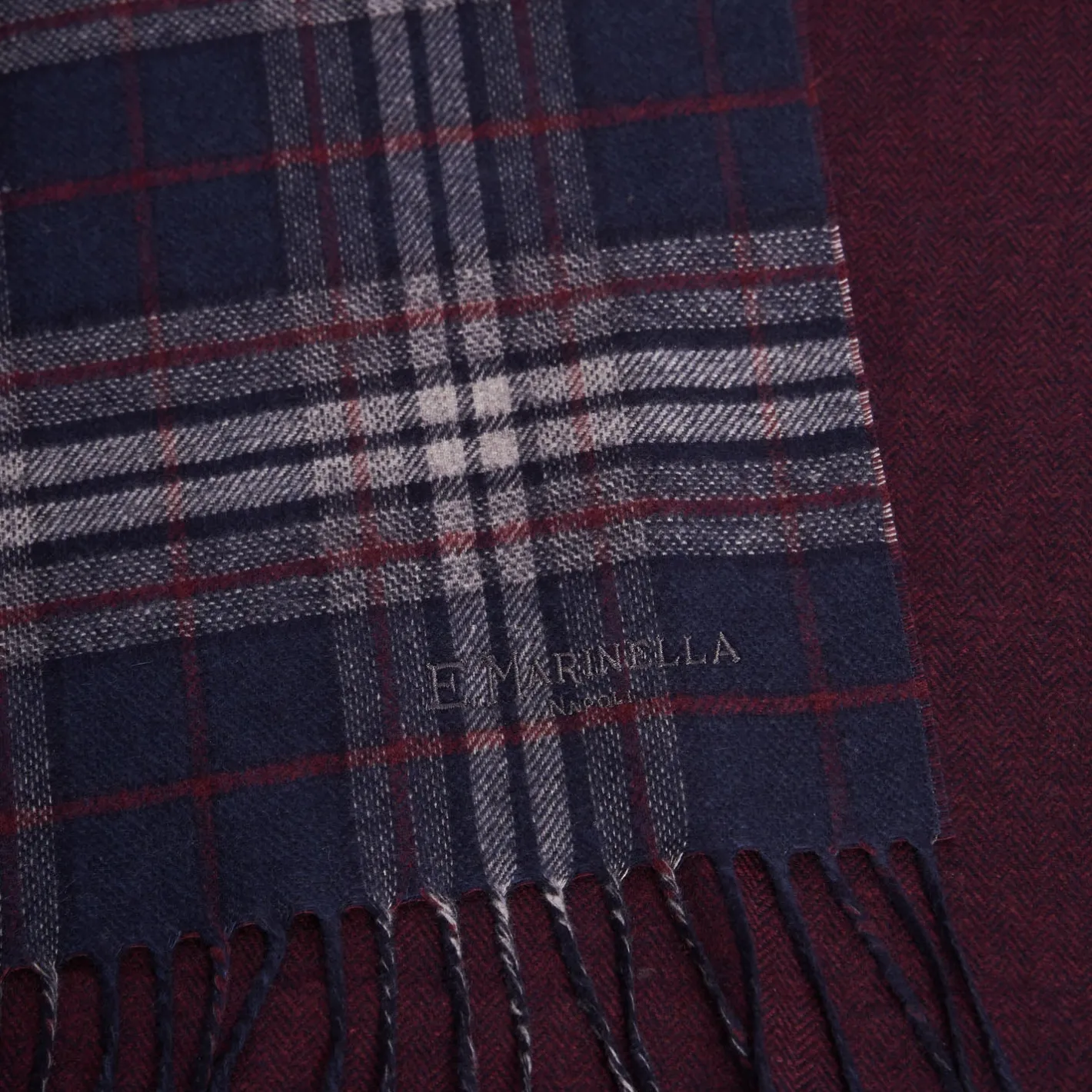 E.Marinella SCIARPA BICOLOR BLU SCURO IN SETA E CASHMERE Check New