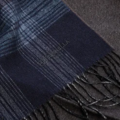 E.Marinella SCIARPA BICOLOR BLU SCURO IN SETA E CASHMERE Check Clearance