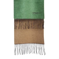 E.Marinella SCIARPA BICOLOR VERDE E BEIGE IN SETA E CASHMERE Tinta unita New