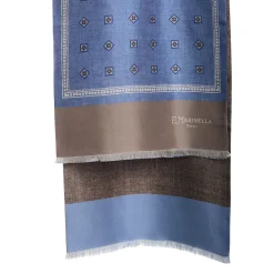 E.Marinella SCIARPA TUBOLARE AZZURRO POLVERE IN SETA TWILL Classic daisy New