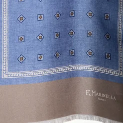 E.Marinella SCIARPA TUBOLARE AZZURRO POLVERE IN SETA TWILL Classic daisy New