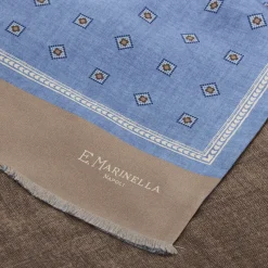 E.Marinella SCIARPA TUBOLARE AZZURRO POLVERE IN SETA TWILL Classic daisy New