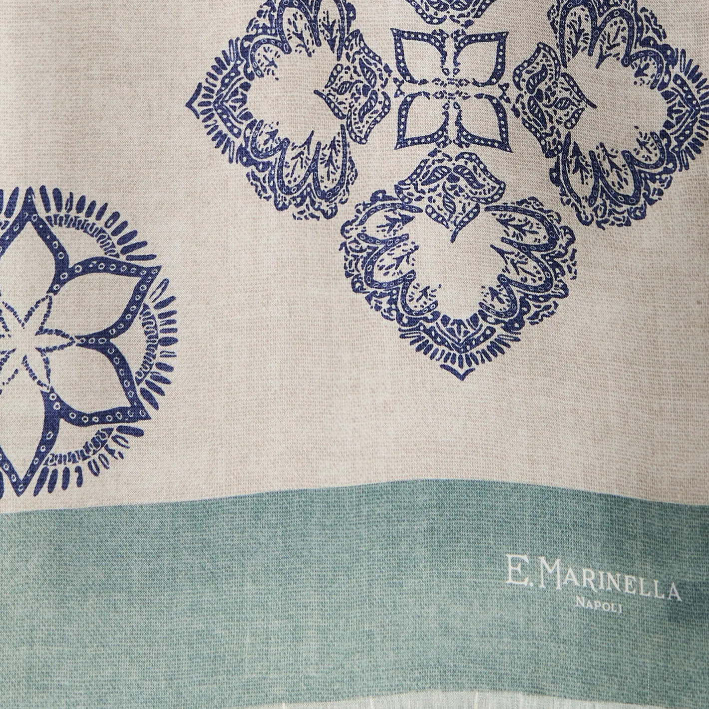 E.Marinella SCIARPA TUBOLARE BEIGE IN SETA TWILL Busy pattern New