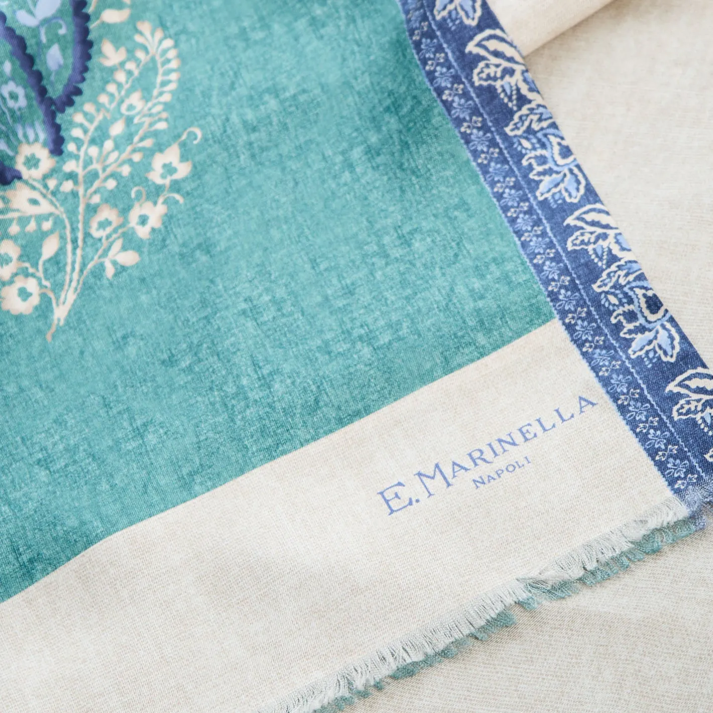 E.Marinella SCIARPA TUBOLARE VERDE IN SETA TWILL Paisley pattern New
