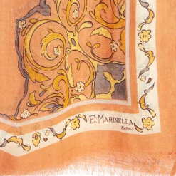 E.Marinella STOLA ARANCIONE IN LANA Fantasia medaglioni Discount