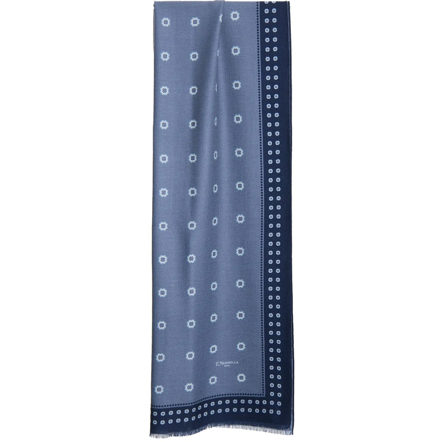 E.Marinella STOLA AZZURRO POLVERE IN LANA Decorazioni floreali Clearance