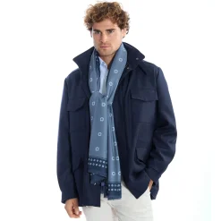 E.Marinella STOLA AZZURRO POLVERE IN LANA Decorazioni floreali Clearance