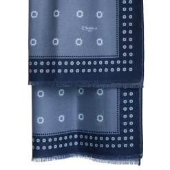 E.Marinella STOLA AZZURRO POLVERE IN LANA Decorazioni floreali Clearance