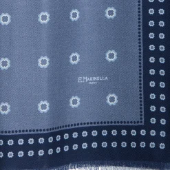E.Marinella STOLA AZZURRO POLVERE IN LANA Decorazioni floreali Clearance