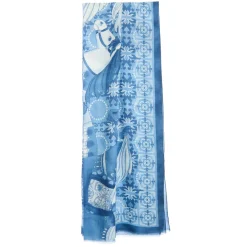 E.Marinella STOLA BLU IN CASHMERE Collezione elefanti New