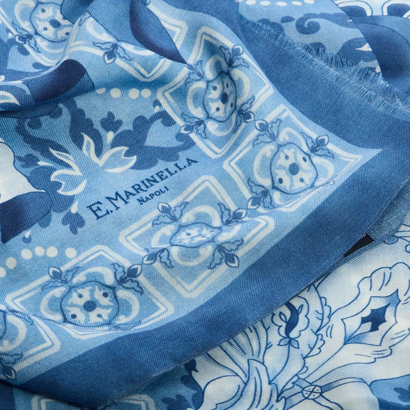 E.Marinella STOLA BLU IN CASHMERE Collezione elefanti New