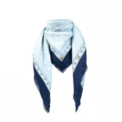 E.Marinella STOLA BLU 115 IN LANA, SETA E CASHMERE Fiori d’archivio Clearance