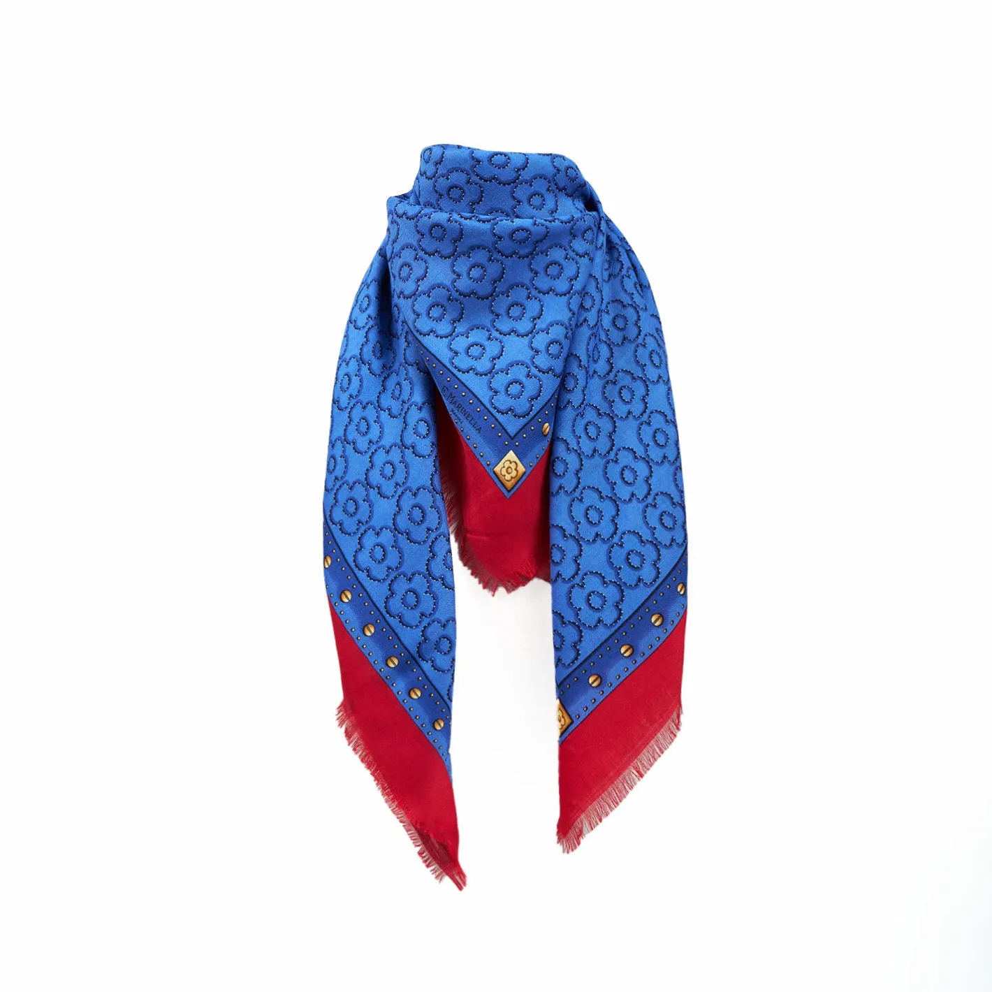 E.Marinella STOLA BLU 115 IN LANA SETA E CASHMERE Fiori d’archivio Sale