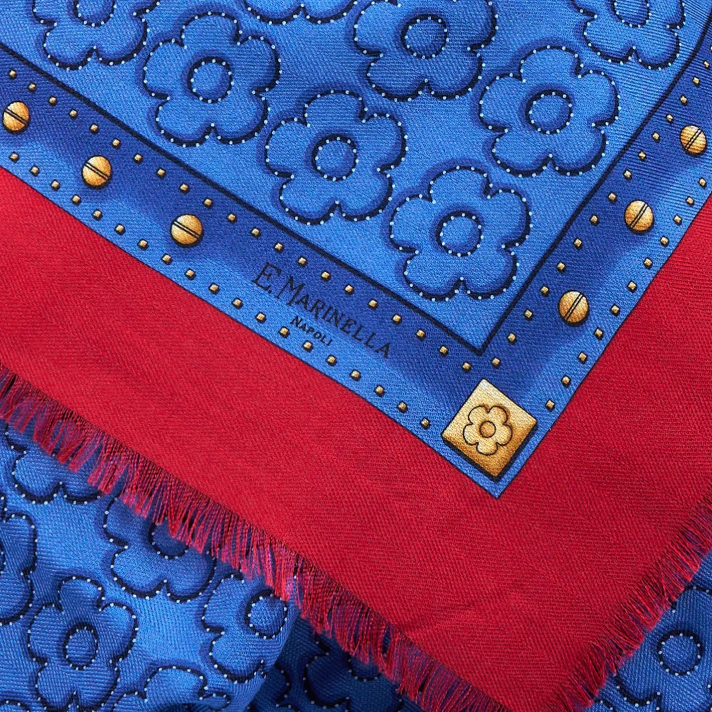 E.Marinella STOLA BLU 115 IN LANA SETA E CASHMERE Fiori d’archivio Sale
