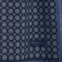 E.Marinella STOLA BLU SCURO In lana con decorazioni floreali New