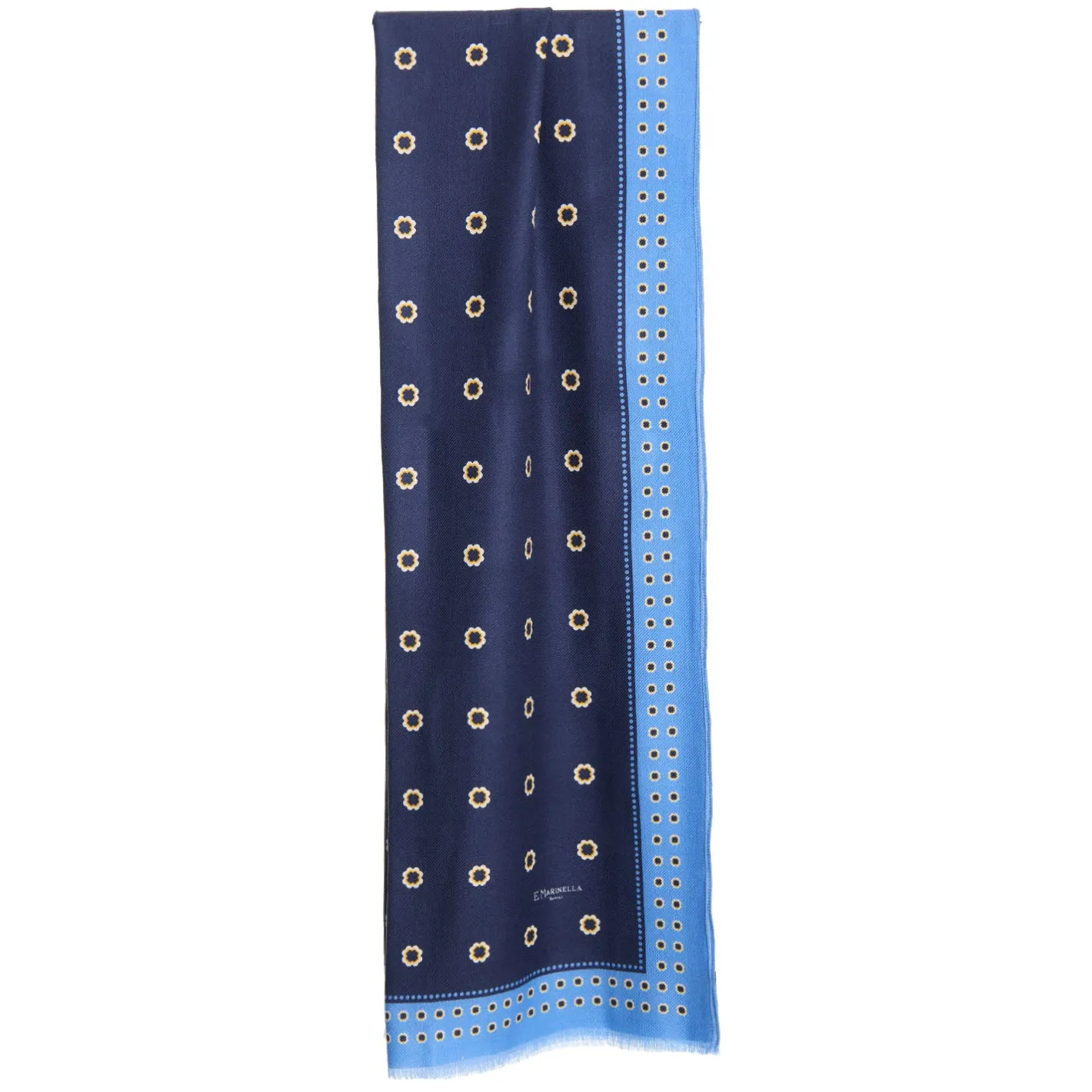 E.Marinella STOLA BLU SCURO IN LANA Decorazioni floreali Outlet