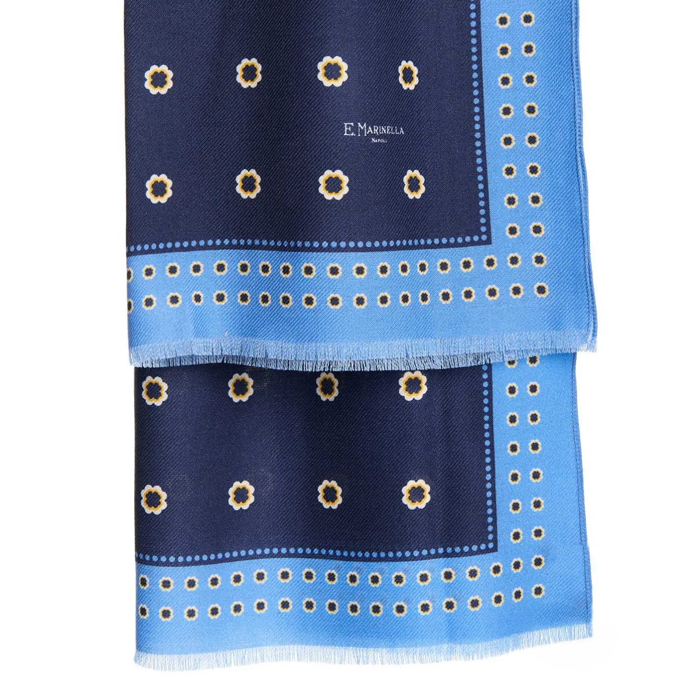 E.Marinella STOLA BLU SCURO IN LANA Decorazioni floreali Outlet