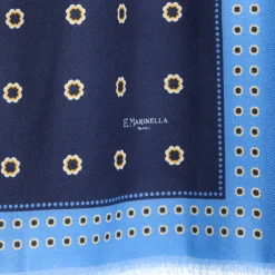 E.Marinella STOLA BLU SCURO IN LANA Decorazioni floreali Outlet