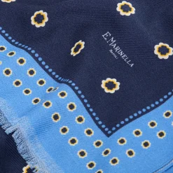 E.Marinella STOLA BLU SCURO IN LANA Decorazioni floreali Outlet