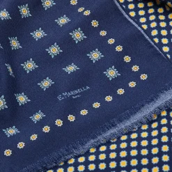 E.Marinella STOLA BLU SCURO IN LANA Decorazioni floreali Outlet