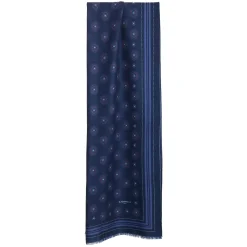 E.Marinella STOLA DARK BLUE IN LANA Decorazioni floreali Sale