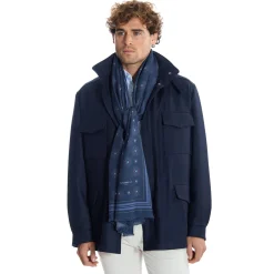 E.Marinella STOLA DARK BLUE IN LANA Decorazioni floreali Sale