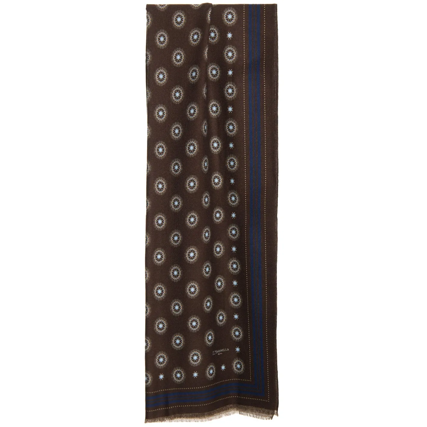 E.Marinella STOLA DARK BROWN IN LANA Decorazioni floreali Outlet
